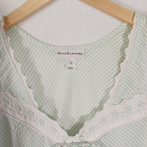 Miss Elaine, Small Sleeveless short Nightgown, Mint Green/White W/ Embroidery... - Picture 7 of 13